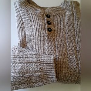 Men's Oscar de la  Renta Henley Style Brown Tweed Sweater Size XL